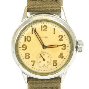 Original U.S. WWII Army Officer 15-Jewel Wrist Watch 8/0 Size by ELGIN - Fully Functional