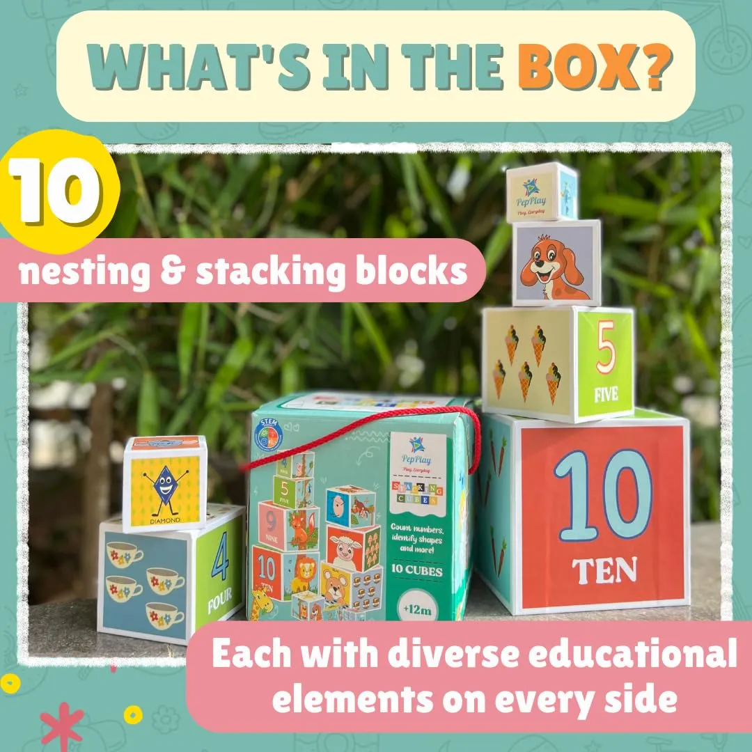 PepPlay Stacking and Nesting Cubes Educational Toys | Learning Activity | Easy & Fun Way of Early Learning | Brain Activity | Kids Education | Travel-Friendly Multicolor Pack of 1 (0 to 3 Years)