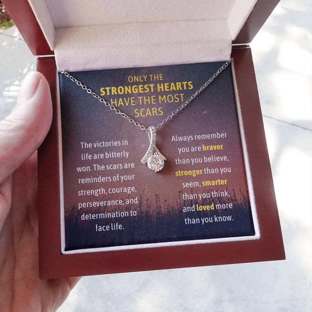 Recovery Necklace Encouragement Gift For Her, Strongest Hearts Have the Most Scars Alluring Beauty Necklace