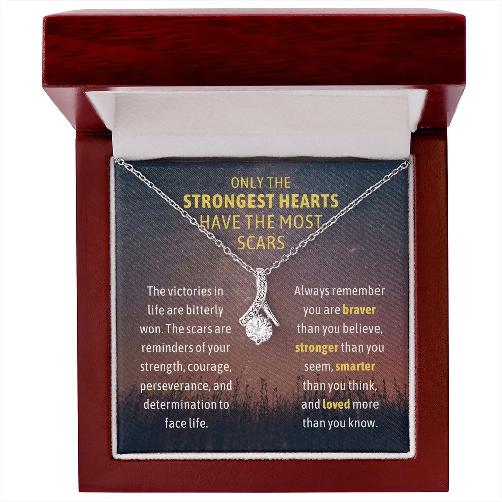 Recovery Necklace Encouragement Gift For Her, Strongest Hearts Have the Most Scars Alluring Beauty Necklace