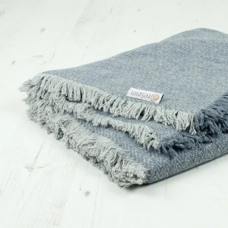 ReSpiin Denim Zig Zag Wool Throw With Fringe