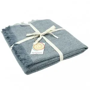 ReSpiin Denim Zig Zag Wool Throw With Fringe