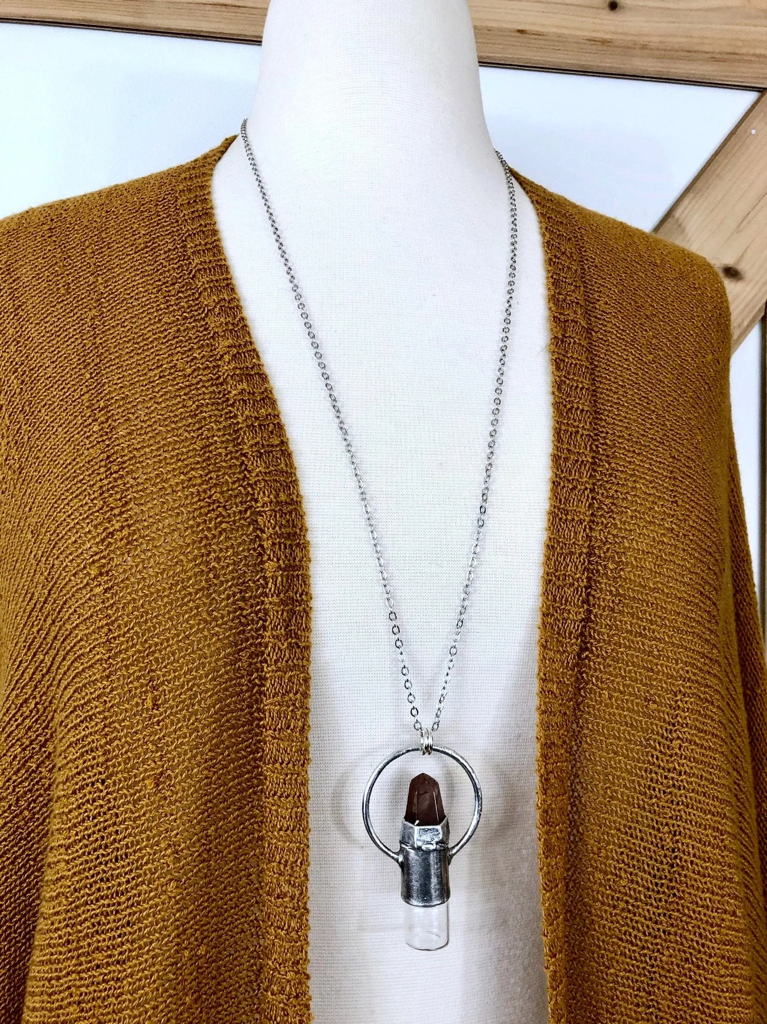 Rutilated Quartz Crystal Essential Oil Rollerball Necklace Pendant in Silver / Foxlark Collection - One of a Kind