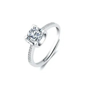 Sterling Silver Moissanite Adjustable Open-ended Ring