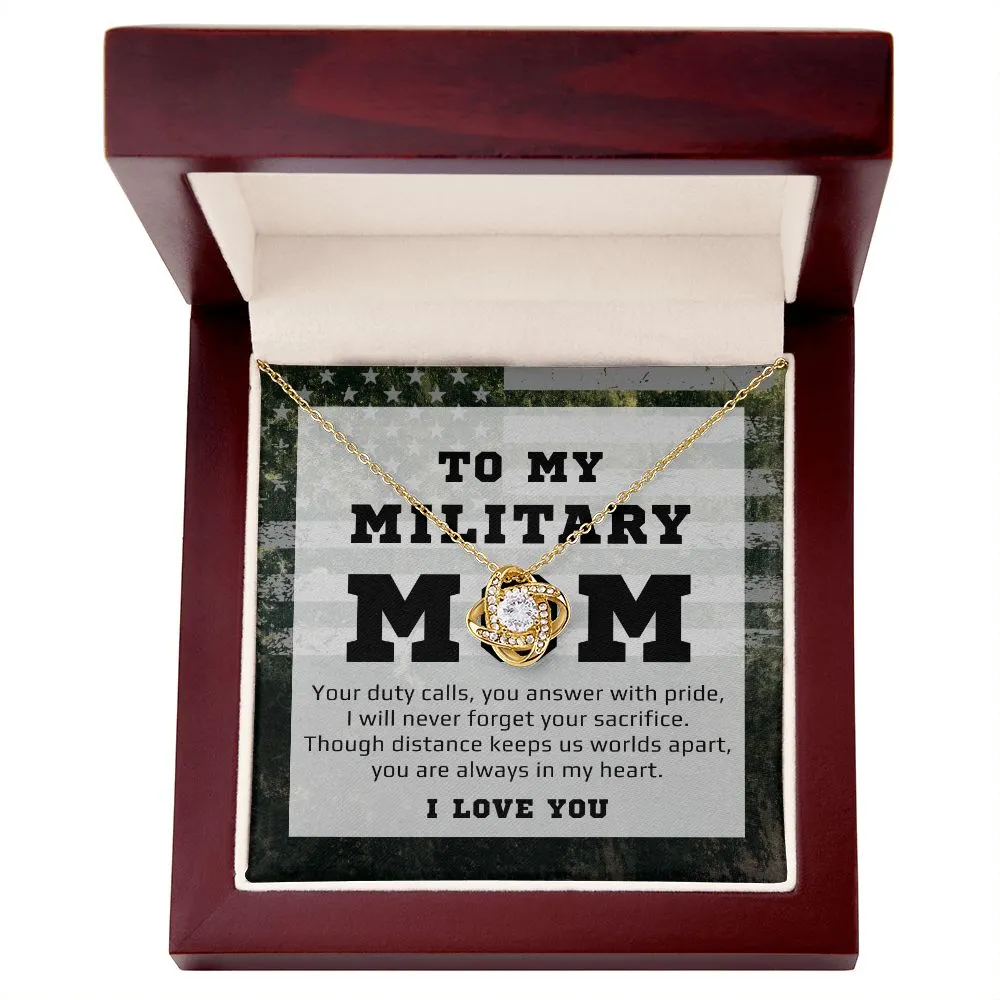 To Military Mom Gift From Daughter or Son, Love Knot Pendant Necklace For Mother's Day, Birthday or Christmas, Deployed Mom