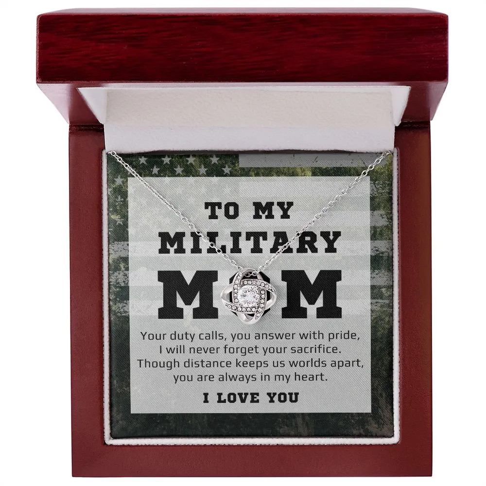 To Military Mom Gift From Daughter or Son, Love Knot Pendant Necklace For Mother's Day, Birthday or Christmas, Deployed Mom