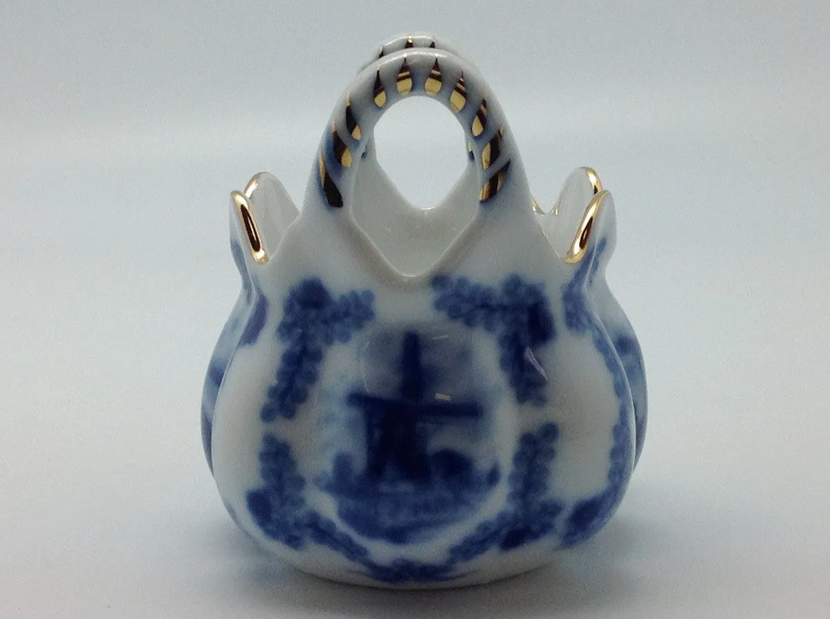 Victorian Antique Basket Jewelry Box Delft Blue