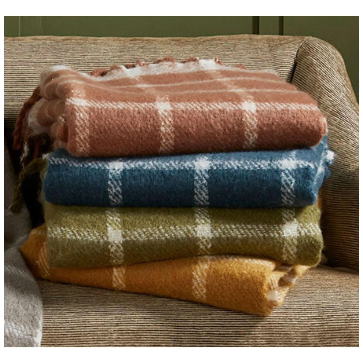 Walton & Co 180cm Faux Mohair Chequered Throw Spice