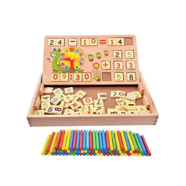 Wooden Toy for Alphabet, Math and General Skill Learning Educational Wooden Toy for kids, Wooden Educational Toy for Learning Math, Numbers, and General Skills (19 x 32 x 4 cm)