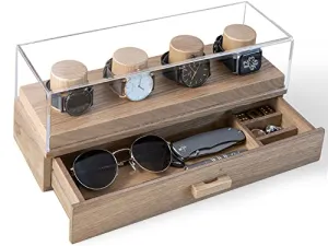 Wooden Watch Display Case for Men Organizer Holder Oak Finish